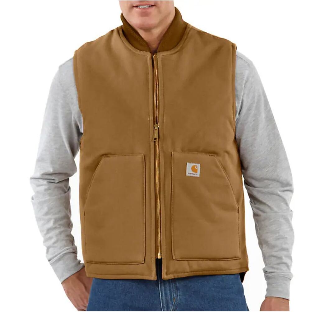 Carhartt Men's Iconic V01 Firm Duck Vest in Brown Canvas 100% Cotton Shell Zip